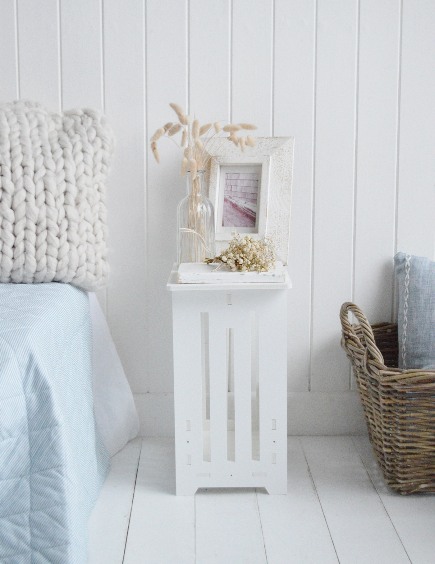 The Hatherley bedside table adds a calm, neutral look to bedrooms styled in a coastal or modern country aesthetic.