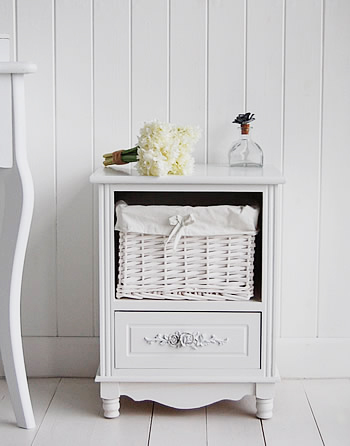 White rose bedside table beside dressing table 