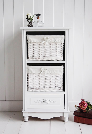 three drawer Rose storage bedroom furniture in white