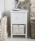 Bar Harbor Small White bedside table with basket and drawer