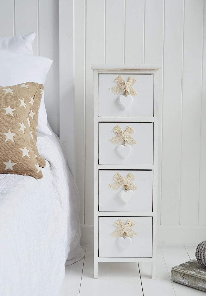 Dorset narrow 25cm white tall bedside table The White Lighthouse Bedroom Furniture