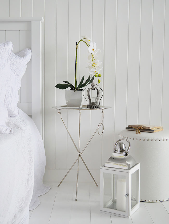 Kensington silver bedside table for luxury white and silver bedroom