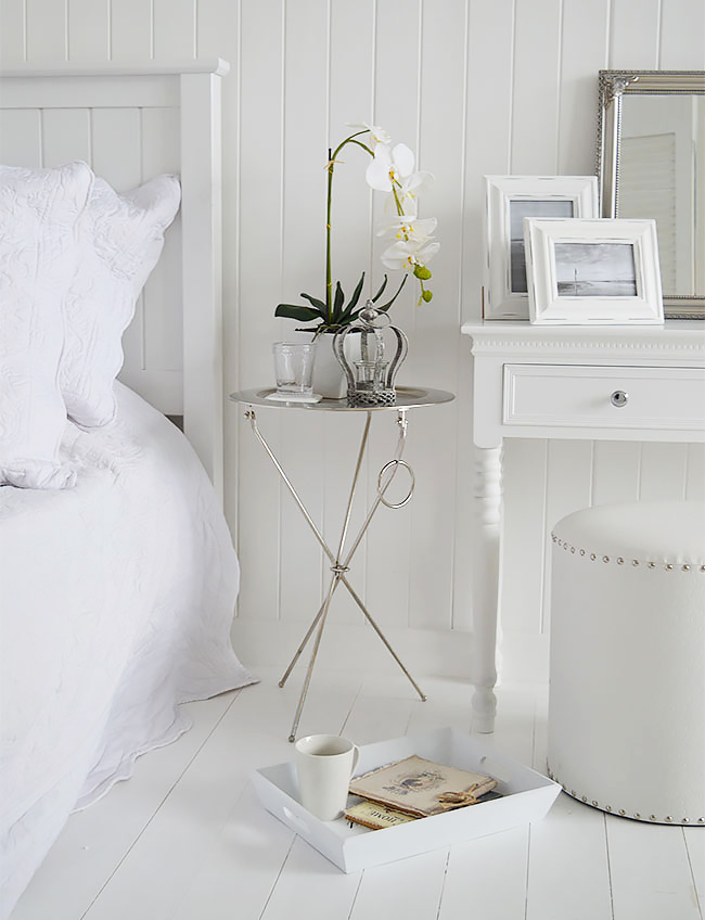 White and silver boutique hotel style bedroom