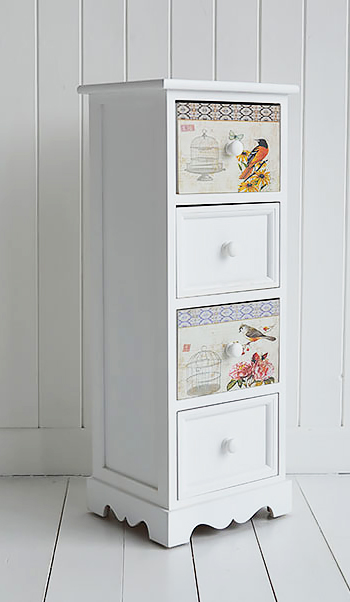 Kingston narrow chest of white drawers