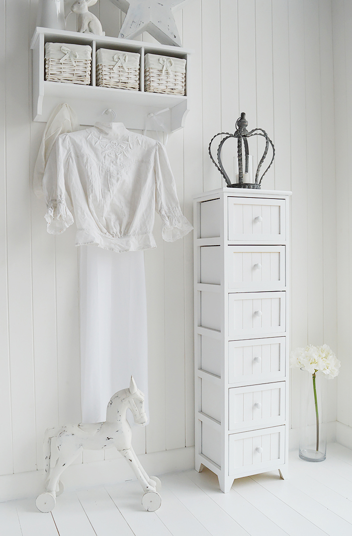 Maine white tall slim bedroom furniture