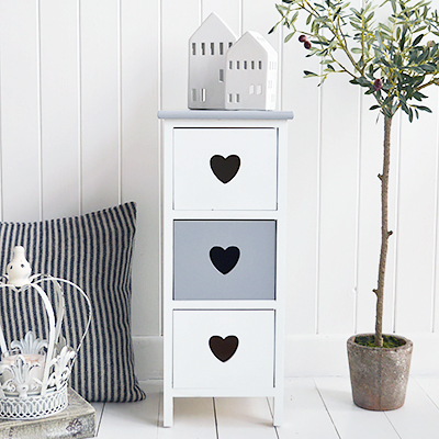 Narrow natural heart bedside table with baskets 25cm wide