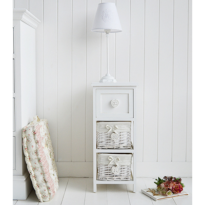 White Sweetheart narrow bedside table 25cm wide