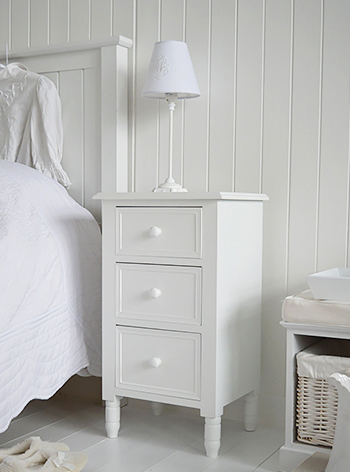White bedside cabinet with drawers for white bedroom