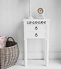 New England white Bedside Table with two drawers. A simple range of white bedroom furniture