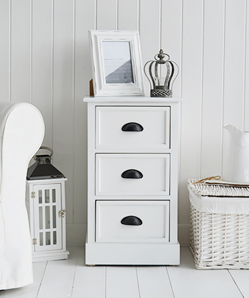 Southport white lamp table with drawers for white living room furniture