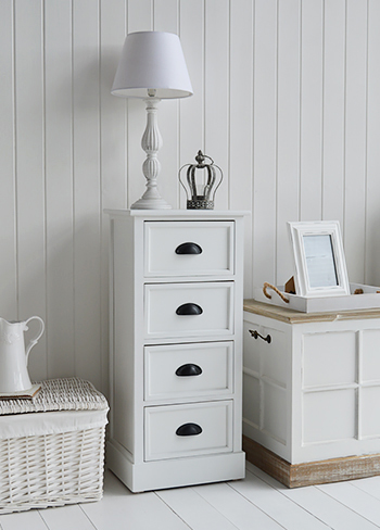 Southport white tall narrow drawers for hall storage furniture