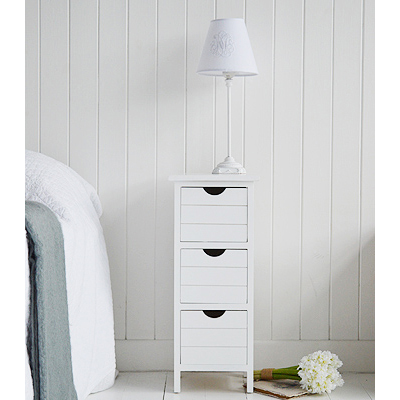 Dorset narrow bedside table with drawers under 25cm wide