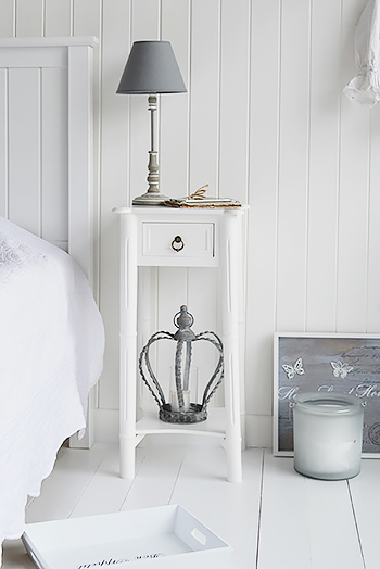 New England white bedside table from The White Lighthouse Bedroom Furniture